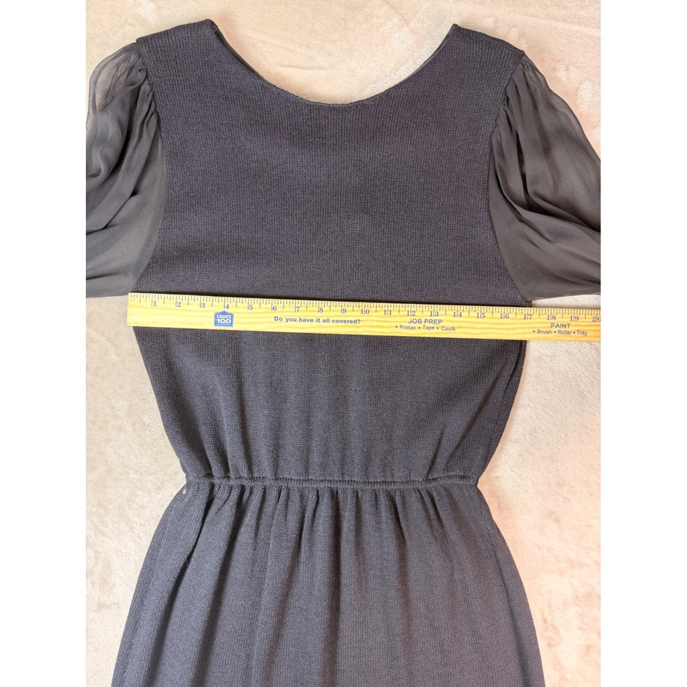 Vintage St John By Marie Gray Knit Sheer Sleeve Black Sheath Dress Size 10 - Picture 7 of 8